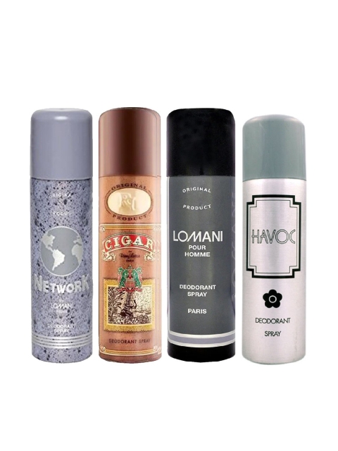 

Lomani Deo Combo 4 Set Cigar + Network + Pour Homme + Havoc Deodorant 200ml, Brown