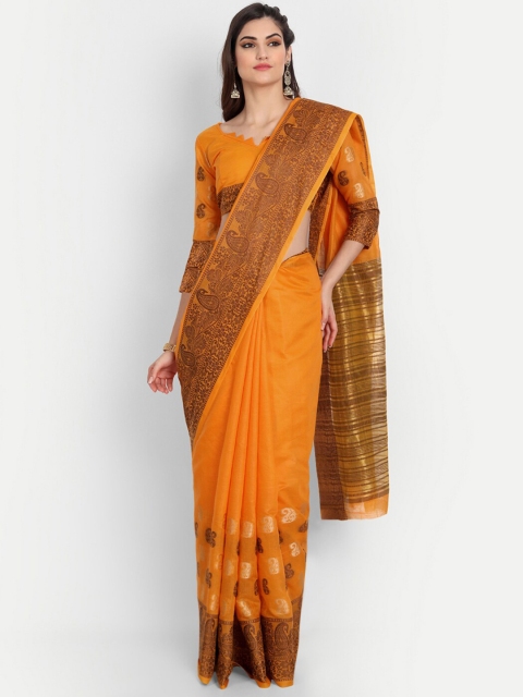 

BAPS Mustard & Gold-Toned Paisley Woven Design Saree