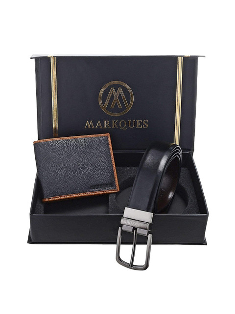 

MARKQUES Men Brown & Black Solid Leather Accessory Gift Set