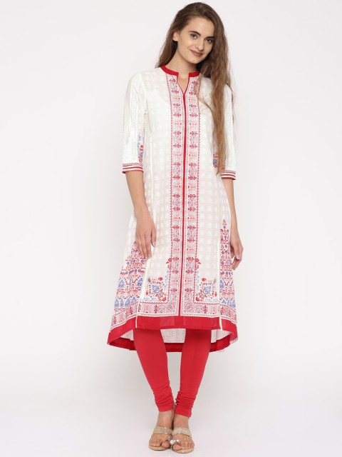

W Women White & Red Printed A-Line Kurta