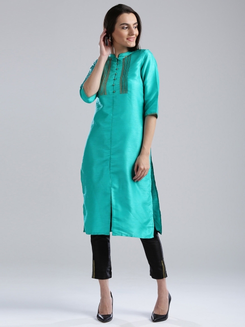 

W Women Sea Green Solid Straight Kurta