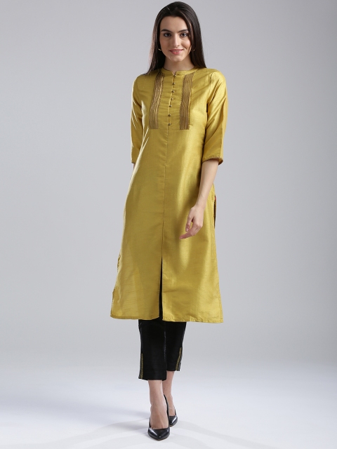 

W Women Mustard Yellow Solid Straight Kurta