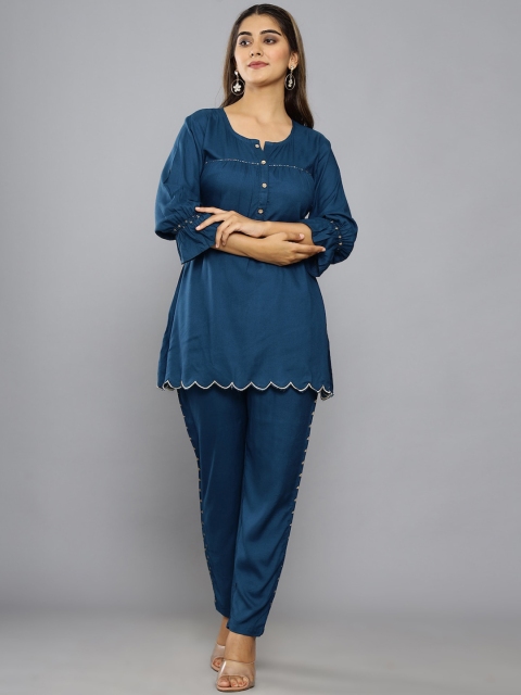 

KEEP CART Women Solid Top with Trouser, Blue