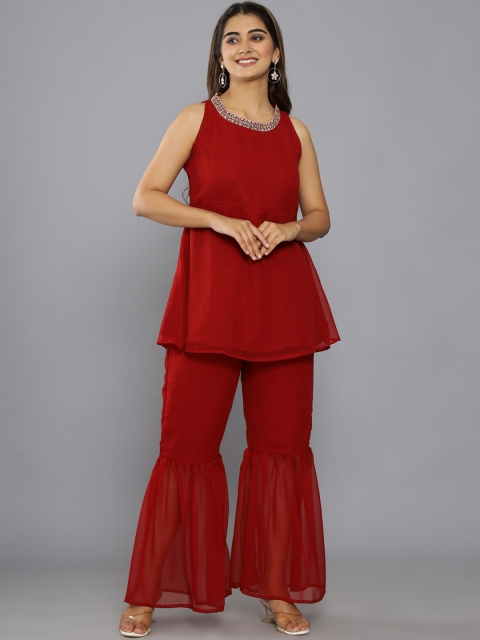 

KEEP CART Women Maroon Top with Sharara