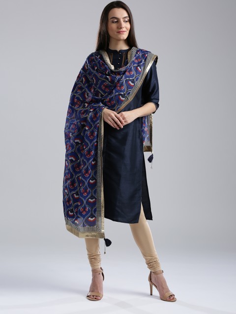 

W Blue & Red Printed Dupatta