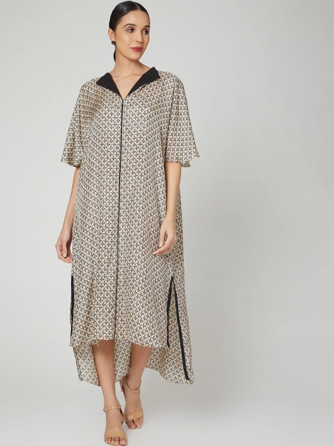 

NANGALIA RUCHIRA Beige Printed A-Line Midi Dress