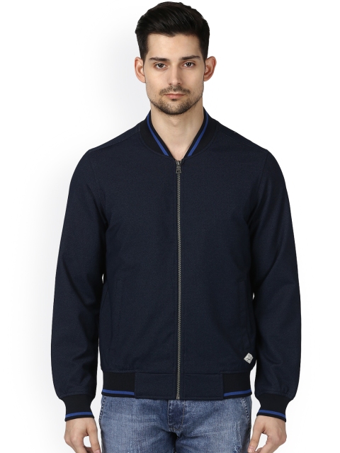 

Park Avenue Men Blue Solid Bomber Jacket