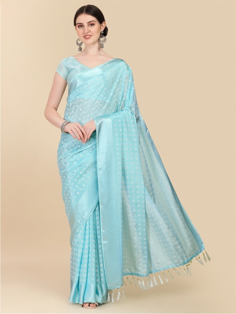

Fab Viva Blue & White Floral Zari Satin Ready to Wear Saree