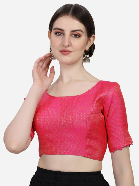 

Fab Viva Women Pink & Golden Woven Design Jacquard Saree Blouse