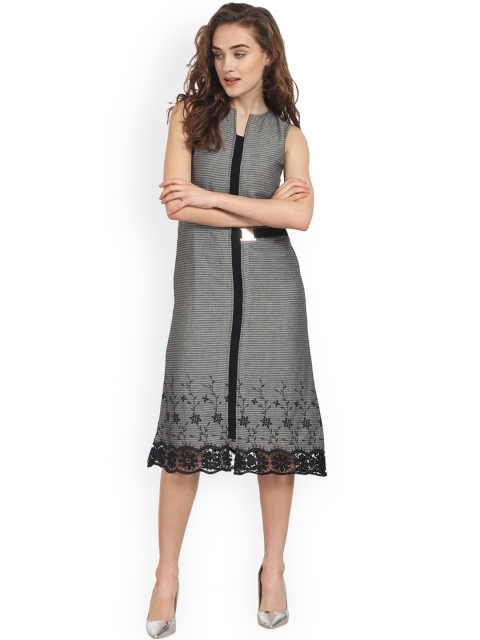 

Soie Women Grey Striped A-Line Dress