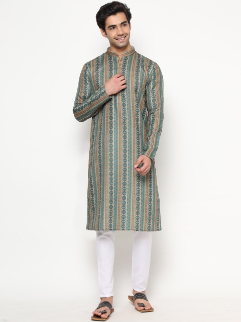 

THE GENTLEMENS CLUB Men Geometric Kurta, Lime green