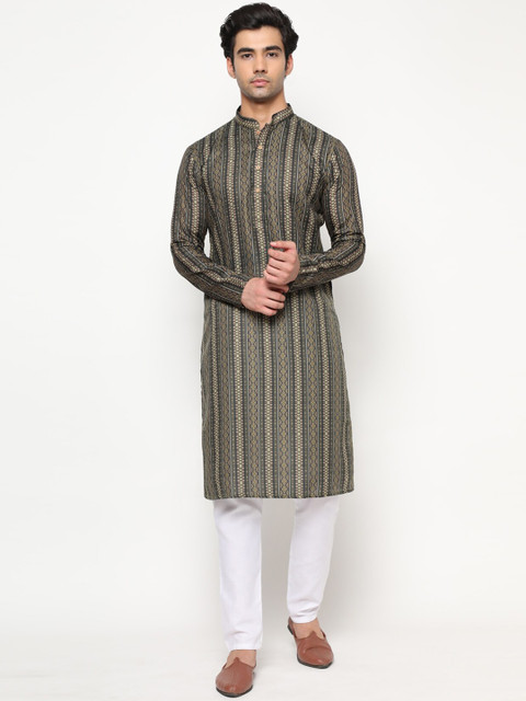 

THE GENTLEMENS CLUB Men Geometric Kurta, Green