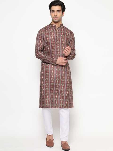 

THE GENTLEMENS CLUB Men Geometric Kurta, Maroon