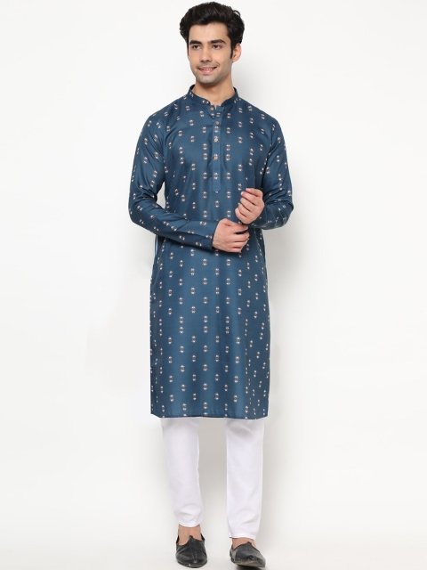 

THE GENTLEMENS CLUB Men Geometric Kurta, Lime green