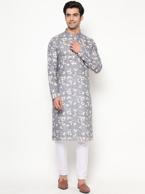 

THE GENTLEMENS CLUB Men Floral Printed Kurta, Grey