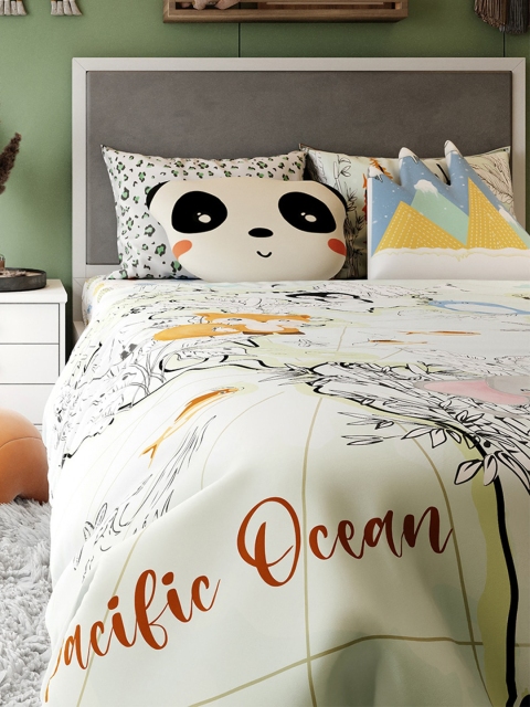 

Fancy Fluff Printed Pure Cotton Double King Bedding Set, White