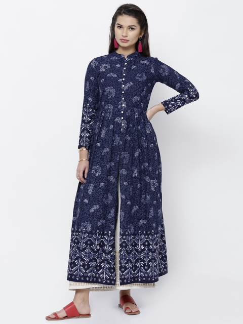 

Vishudh Women Navy Blue & White Printed Anarkali Kurta