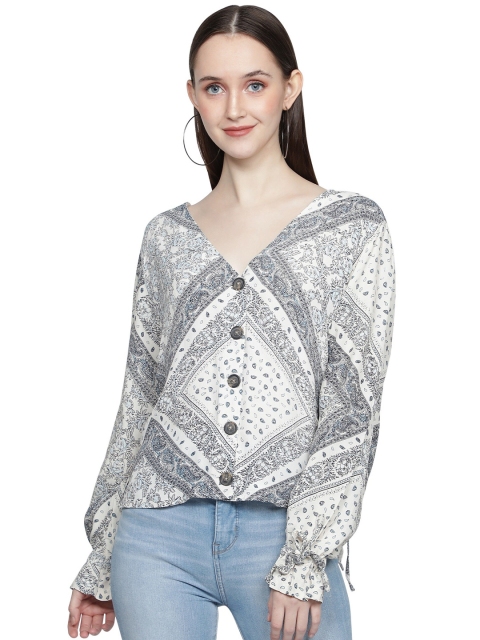 

NUEVOSDAMAS Women Beige Printed Styled Back Top