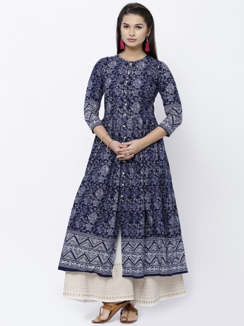 

Vishudh Women Navy Blue & White Printed Anarkali Kurta