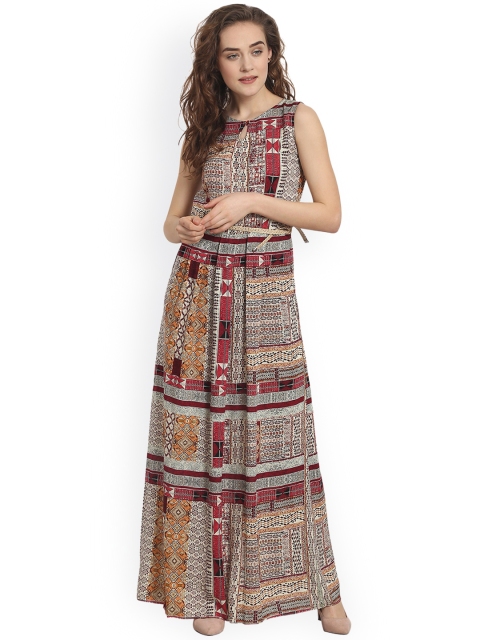 

Soie Women Maroon Printed Maxi Dress