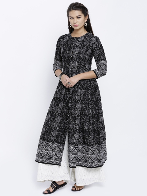 

Vishudh Women Black & White Printed Anarkali Kurta