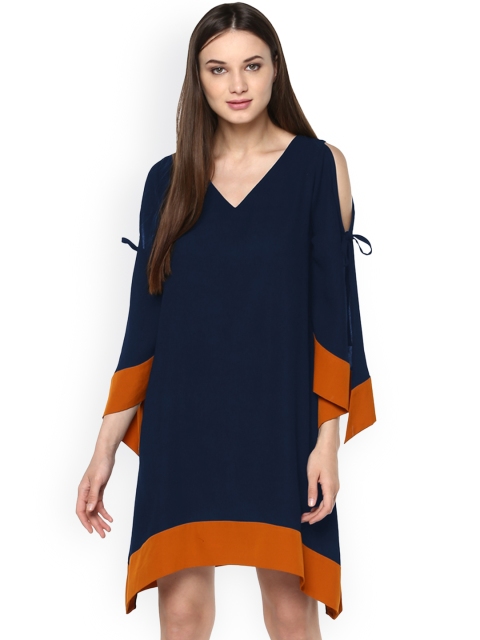 

Soie Women Navy Blue Solid A-Line Dress