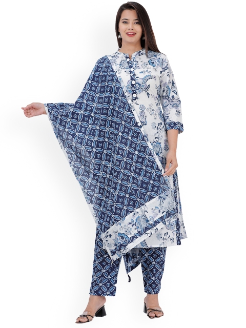 

KALINI Women Floral Printed Pure Cotton Kurta with Trouser & With Dupatta, Blue