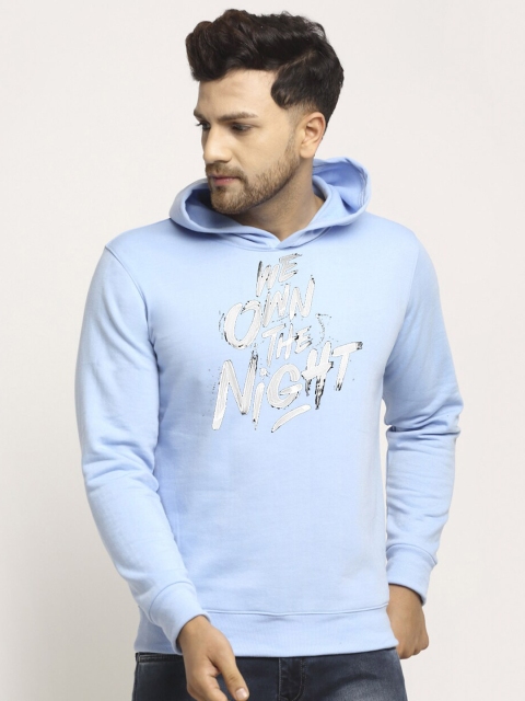 

Obaan Men Blue Typography Printed Hooded Sweatshirt