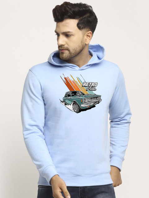 

Obaan Men Graphic Printed Hooded Sweatshirt, Blue