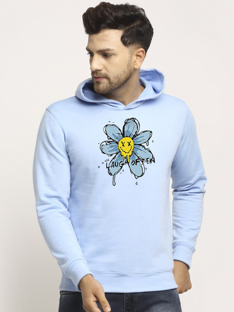 

Obaan Men Graphic Printed Hooded Sweatshirt, Blue