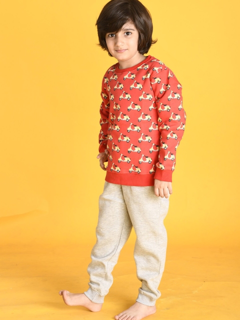 

Anthrilo Boys Red & Off White Printed T-shirt with Trousers