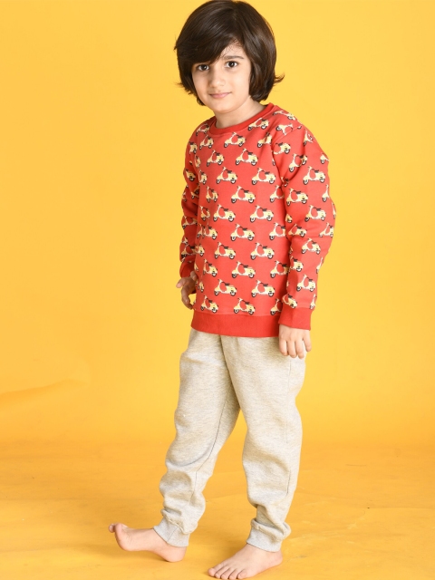 

Anthrilo Boys Red & Off White Printed T-shirt with Trousers