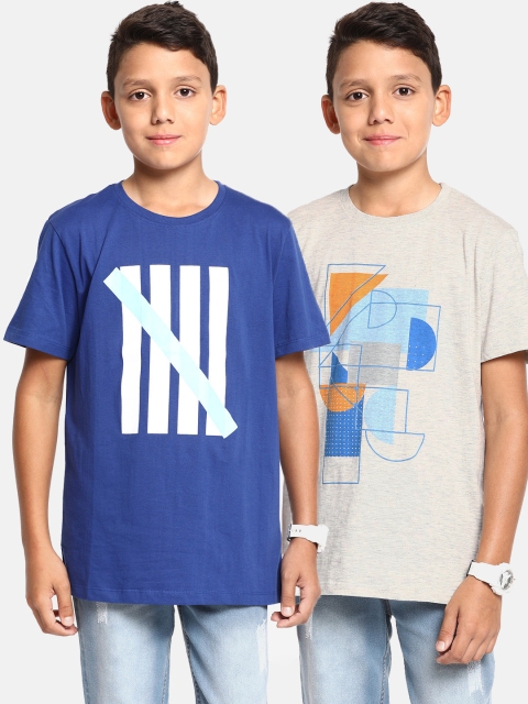 

YK Boys Pack of 2 Printed Round Neck T-shirts, Grey