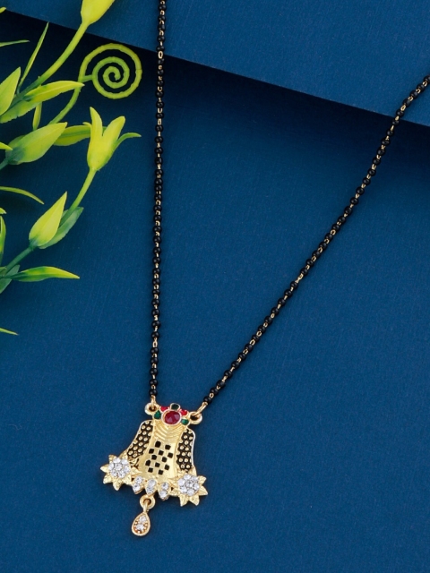 

Silver Shine Gold-Plated Stone Studded & Beaded Mangalsutra With Earrings