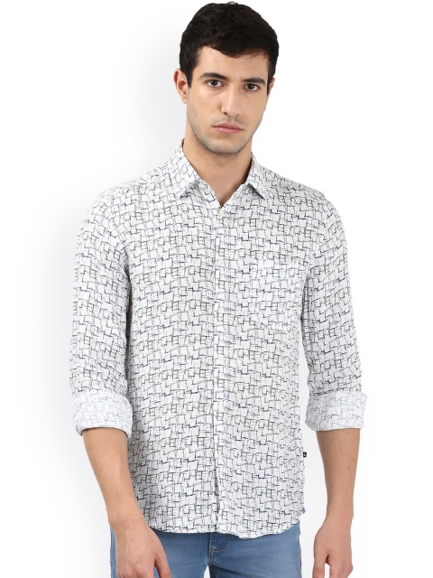 

Parx Men White & Blue Slim Fit Printed Linen Casual Shirt