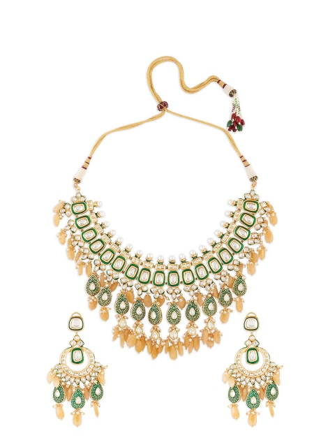 

Ahaanya Gold-Plated Stone Studded & Pearls Beaded Jewellery Set