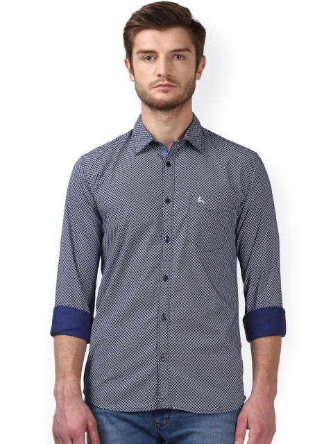 

Parx Men Navy Blue Smart Slim Fit Printed Casual Shirt