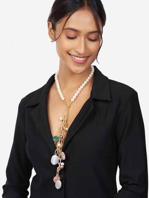 

Ahaanya Brass Gold-Plated Necklace, White