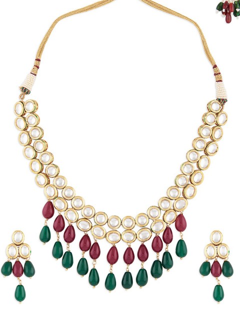 

Ahaanya Gold-Plated Kundan Polki Jewellery Set