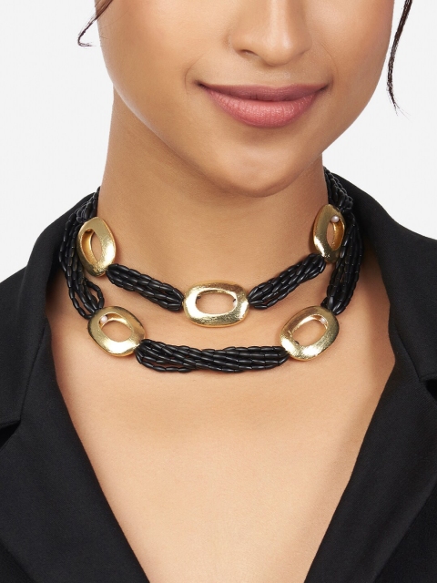 

Ahaanya Brass Gold-Plated Necklace, Black