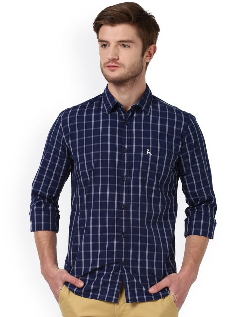 

Parx Men Navy Blue Smart Slim Fit Checked Casual Shirt