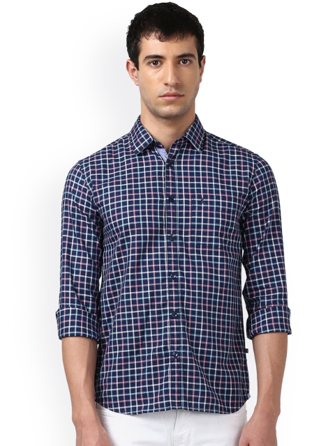

Parx Men Navy Blue Smart Slim Fit Checked Casual Shirt