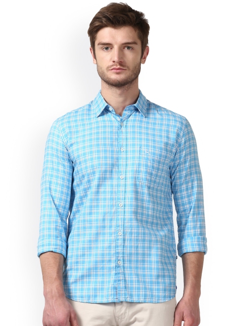

Parx Men Blue Smart Slim Fit Checked Casual Shirt