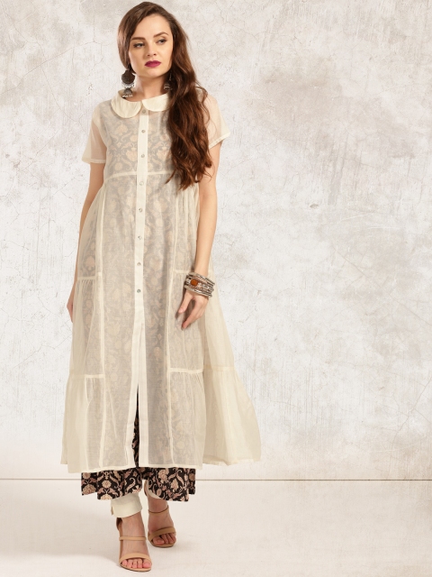 

Anouk Women Off-White Solid A-Line Kurta