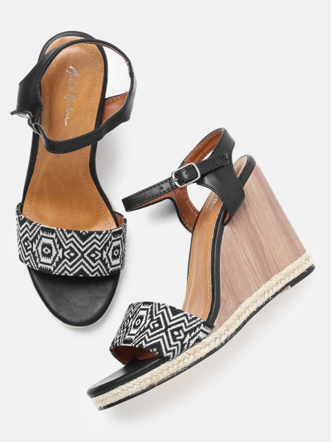 

Mast & Harbour Women Black & White Woven Design Wedges