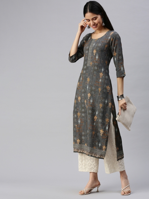 

ETIQUETTE Women Grey Ethnic Motifs Printed Kurta