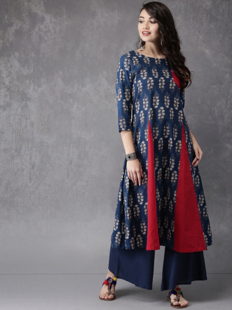 

Anouk Women Blue Printed A-Line Kurta