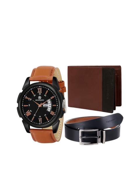 

MARKQUES Men Solid Leather Accessory Gift Set, Black