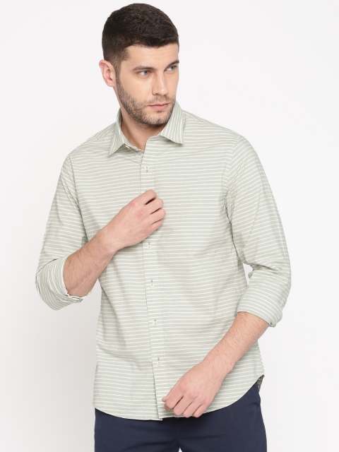 

Nautica Men Grey & White Slim Fit Striped Casual Shirt