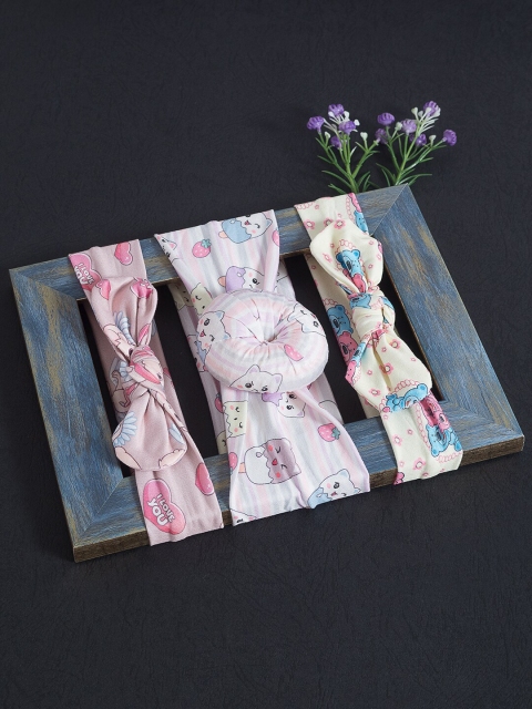 

Golden Peacock Girls Set of 3 White & Pink Hairband